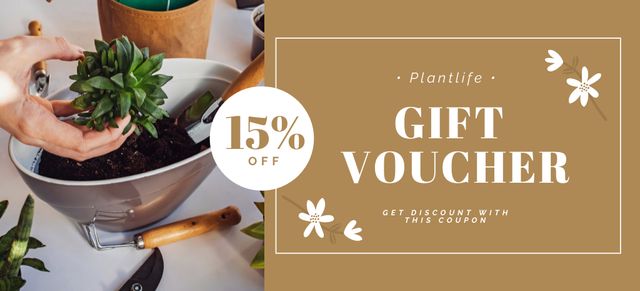 Discount Offer with Gardener planting Seeds and Flowers Coupon 3.75x8.25in – шаблон для дизайна