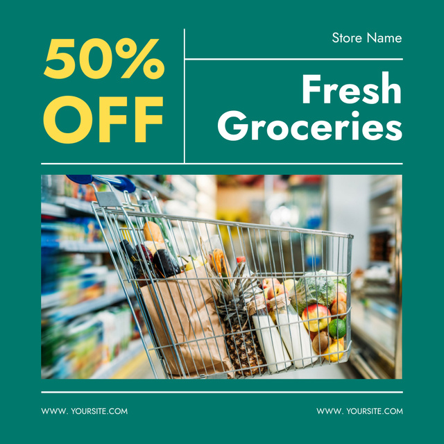 Designvorlage Fresh Groceries Sale on Green für Instagram