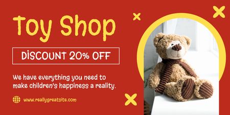 Discount on Toys with Teddy Bear on Red Twitter Design Template