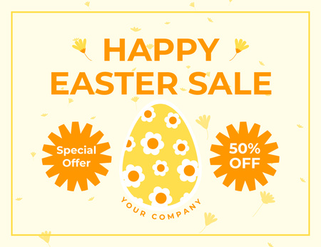 Velikonoční prodej oznámení s heřmánkovým malovaným vajíčkem Thank You Card 5.5x4in Horizontal Šablona návrhu
