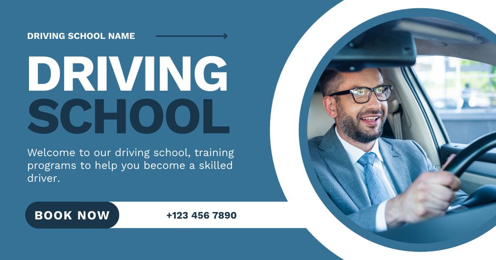 Modèle de visuel Become Skillful Driver At Driving School With Booking - Facebook AD