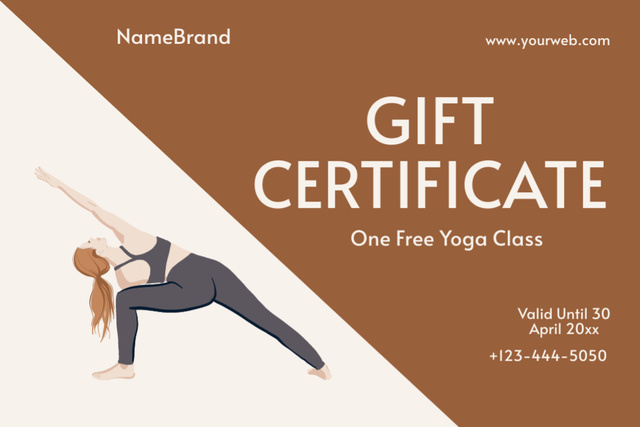 One Free Yoga Class Offer with Woman doing Workout Gift Certificateデザインテンプレート