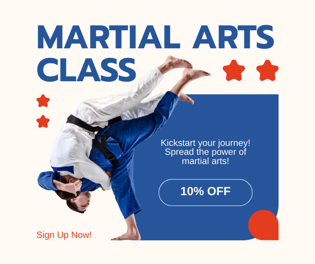 Martial Arts Class Ad with Offer of Discount Facebook Modelo de Design