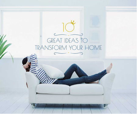 Ontwerpsjabloon van Facebook van Home Decor ideas Woman Resting on Sofa