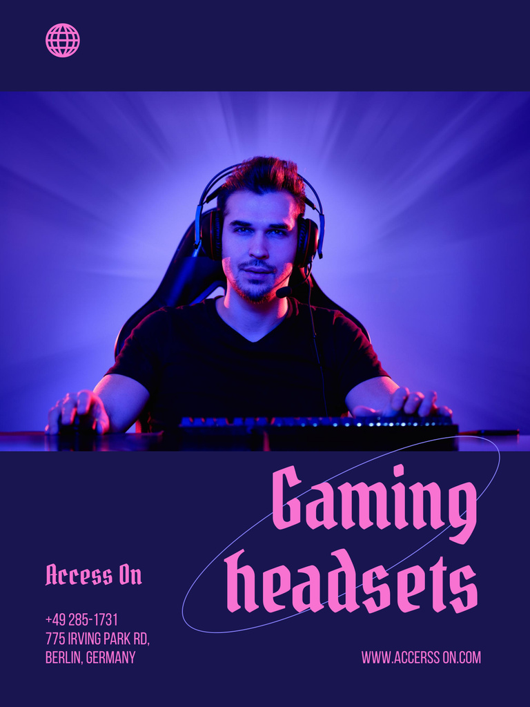 Plantilla de diseño de Gaming Headsets Sale Offer with Gamer Poster 36x48in 