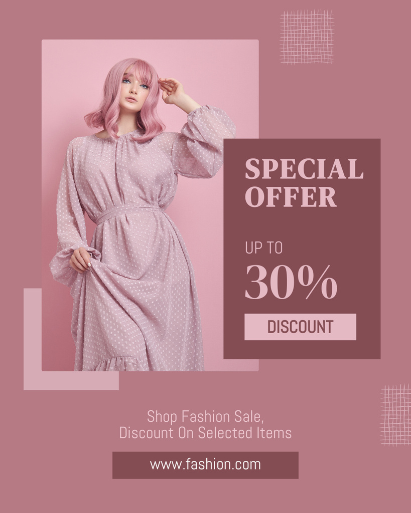 Szablon projektu Special Fashion Offer with Woman in Pink Dress Instagram Post Vertical