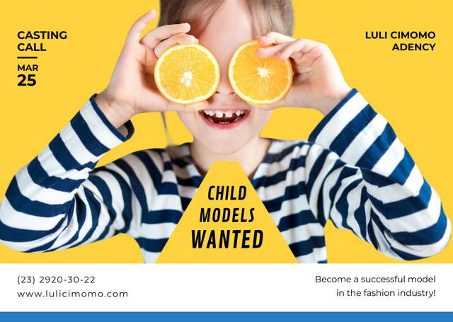 Ontwerpsjabloon van Flyer A6 Horizontal van Little Girl with Oranges for Models Casting