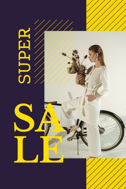 Plantilla de diseño de Fashion Sale Announcement with Stylish Woman on Purple Flyer 4x6in 