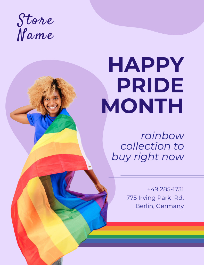 LGBT Shop Ad with Woman in Flag in Purple Poster 8.5x11in Design Template