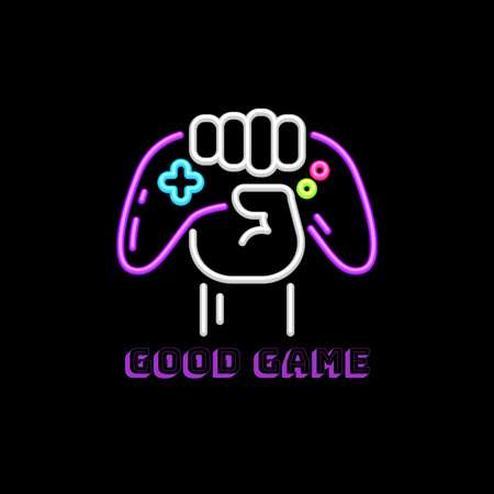 Emblem with Neon Joystick in Hand Logo 1080x1080px tervezősablon