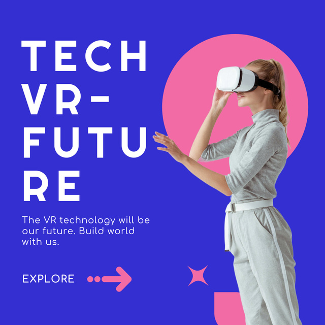 Modèle de visuel Ad of VR Technology with Woman in Virtual Reality Glasses - Instagram