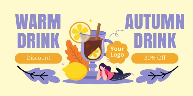 Designvorlage Discount on Delicious Warm Autumn Drinks für Twitter