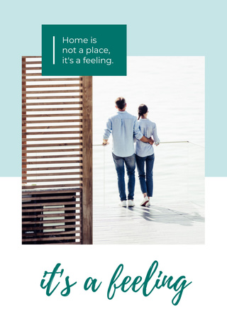 Couple Hugging On Terrace Postcard A6 Vertical Design Template