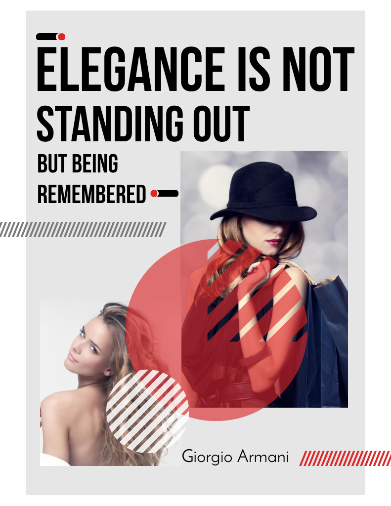 Motivational Quote About Elegance with Stylish Woman in Hat Flyer 8.5x11in Šablona návrhu