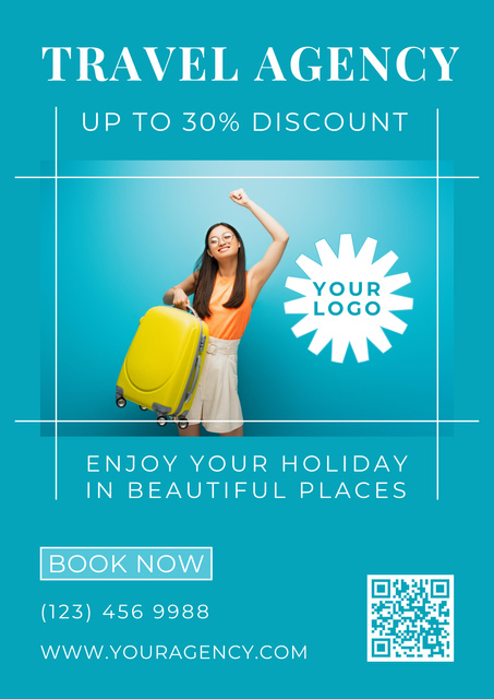 Travel Agency Services Discount on Blue Poster Design Template