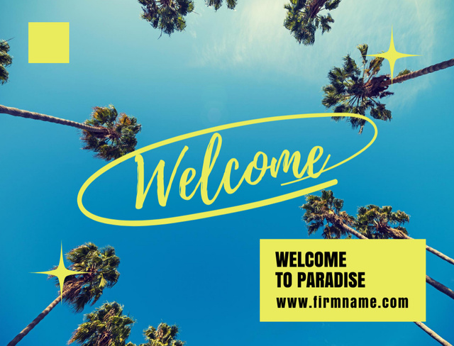 Welcome Phrase With Palm Trees Postcard 4.2x5.5in Design Template