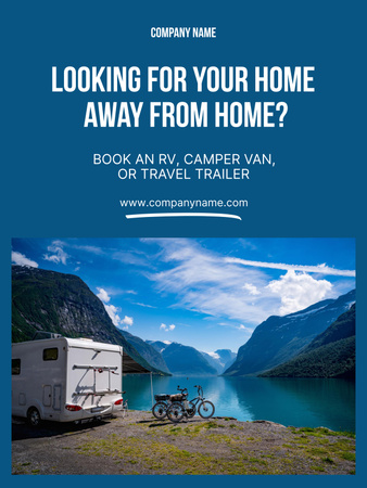 Travel Trailer Rental Offer with Mountain Lake Poster 36x48in – шаблон для дизайну