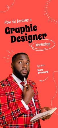 Workshop about Graphic Design with Stylish Black Man Flyer 3.75x8.25in Πρότυπο σχεδίασης