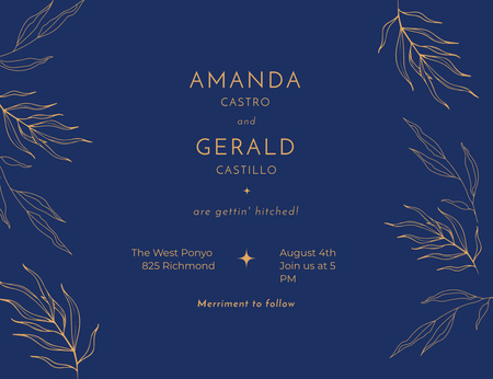 Wedding Ceremony Announcement With Leaves Invitation 13.9x10.7cm Horizontal Design Template