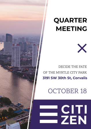 Quarter Meeting Announcement with City View Flyer A7 Modelo de Design