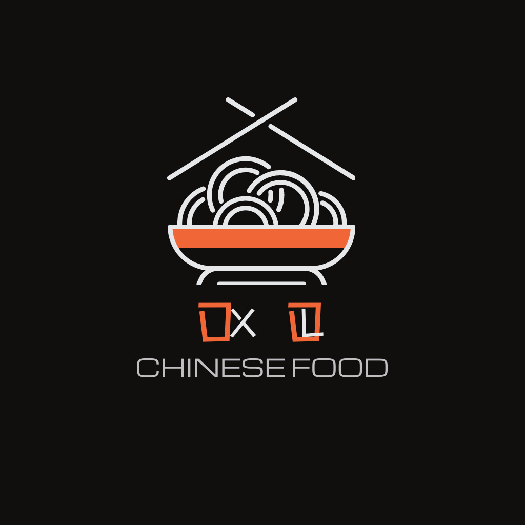 Emblem of Chinese Restaurant with Bowl of Noodles Logo Design Template