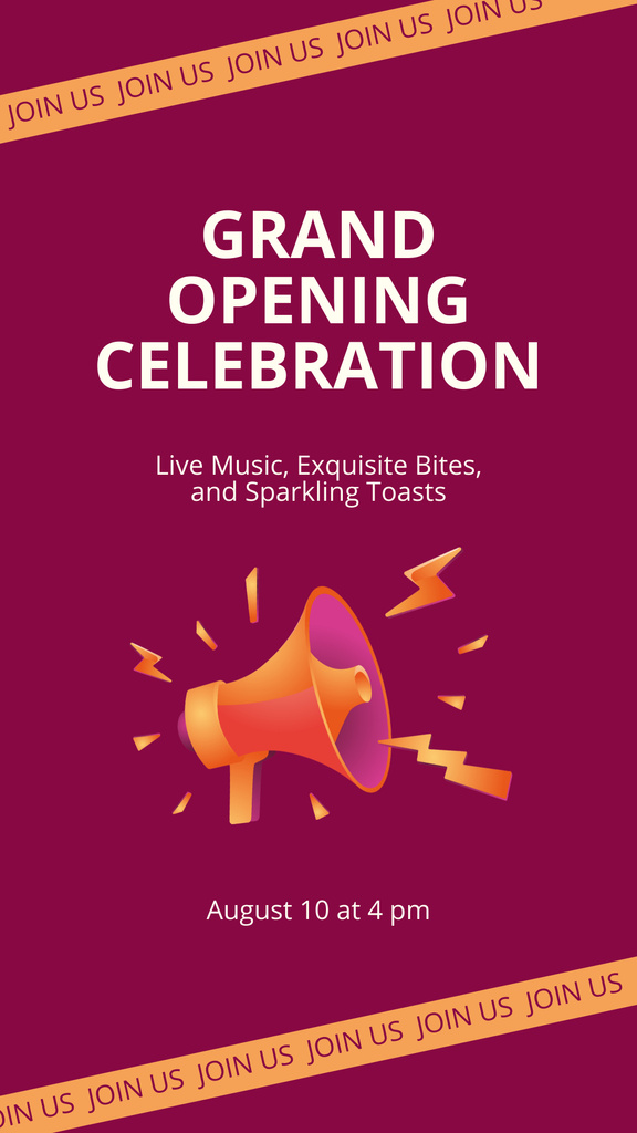 Announcement Of Grand Opening Celebration With Loudspeaker Instagram Story Design Template