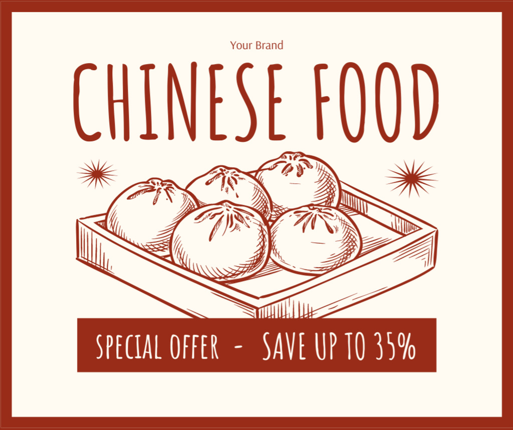 Ontwerpsjabloon van Facebook van Special Discount on Appetizing Chinese Dumplings