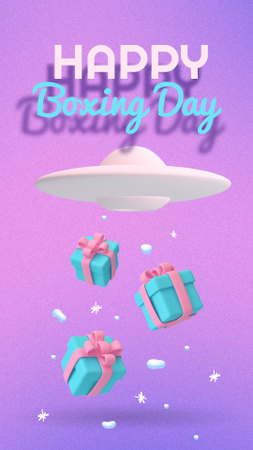 Ontwerpsjabloon van Instagram Story van grappige illustratie van feestelijke geschenken en ufo