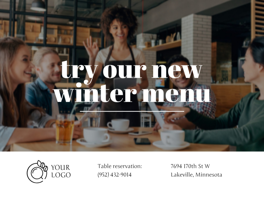 Designvorlage Offer of Winter Menu in Restaurant für Postcard 4.2x5.5in
