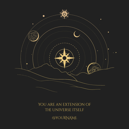 Inspirational Text and Universe Illustration on Black Instagram Design Template