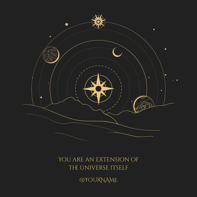 Inspirational Text and Universe Illustration on Black Instagram Tasarım Şablonu