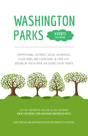 Park esemény bejelentése zöld fákkal Flyer 5.5x8.5in tervezősablon
