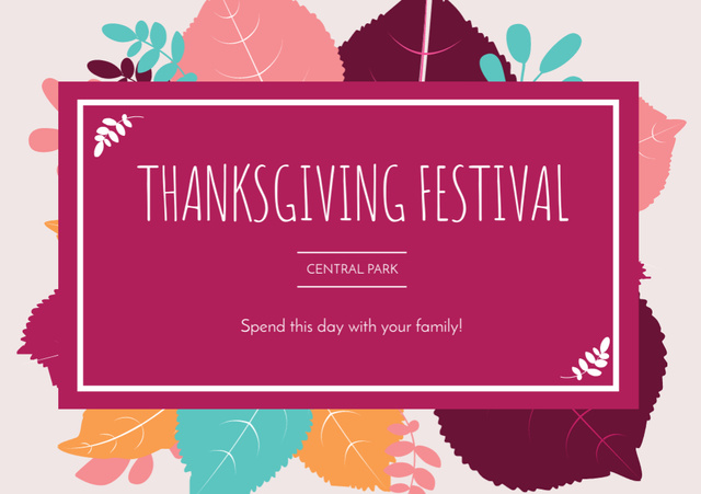 Plantilla de diseño de Announcement of Thanksgiving Festival with Autumn Leaves Flyer A5 Horizontal 