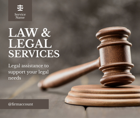 Legal Services Offer with Hammer on Table Facebook Design Template