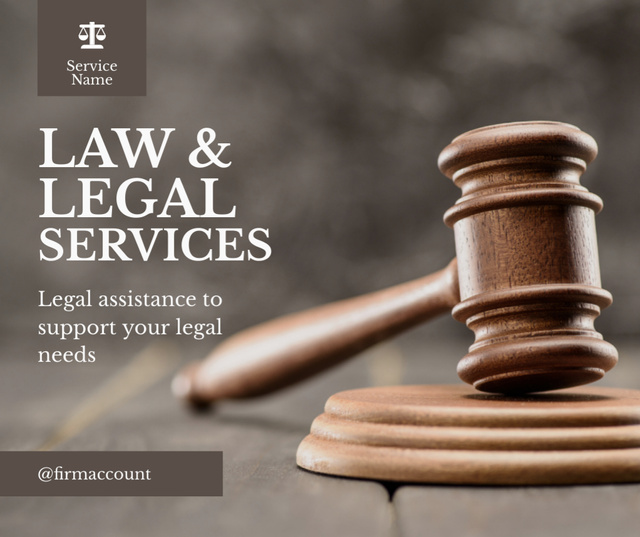 Legal Services Offer with Hammer on Table Facebook Πρότυπο σχεδίασης