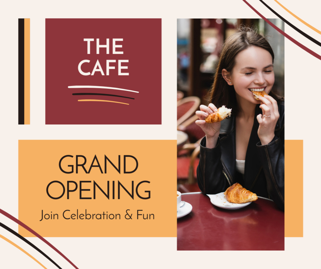 Ontwerpsjabloon van Facebook van Cafe Opening Celebration With Fresh Croissants