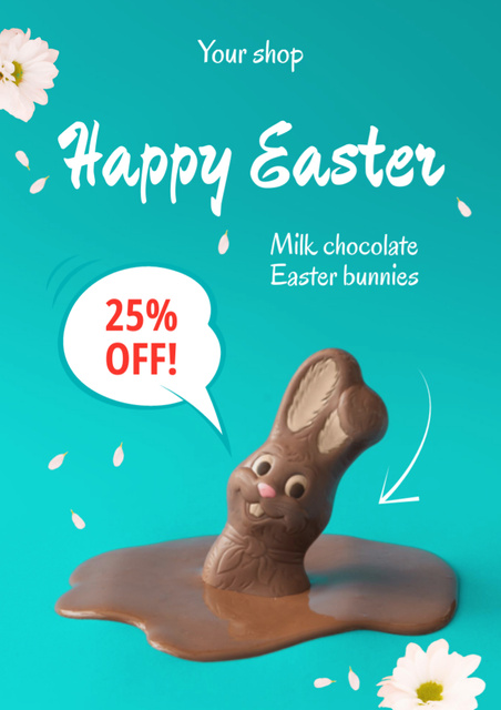Easter Sale Announcement with Chocolate Bunny Melting Flyer A4 Design Template