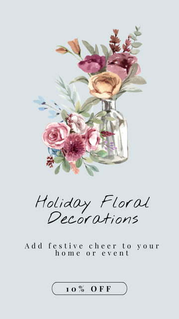 Holiday Floral Design Ad with Watercolor Flowers Instagram Video Storyデザインテンプレート