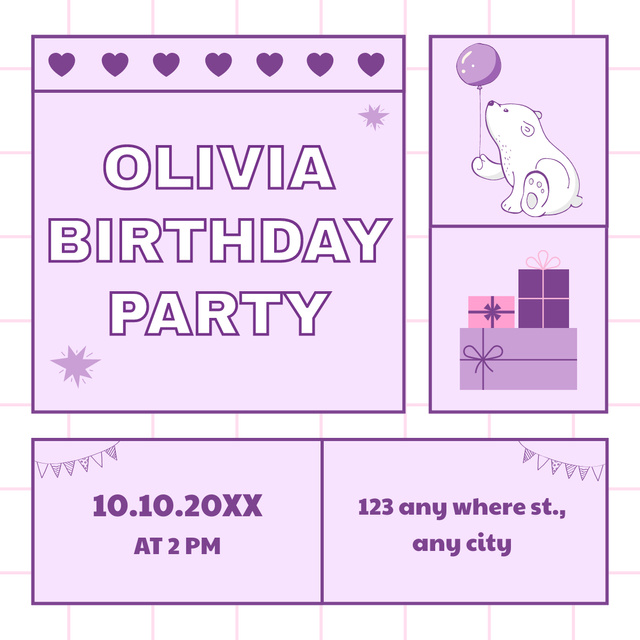 Kid's Birthday Party Ad on Pastel Purple LinkedIn post – шаблон для дизайну