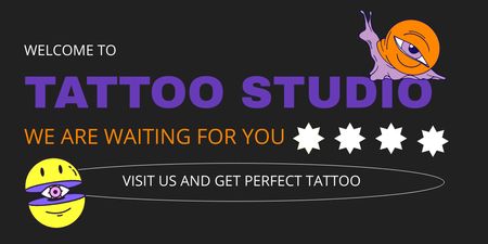 Ontwerpsjabloon van Twitter van Tattoo Studio-serviceaanbieding met schattige illustraties