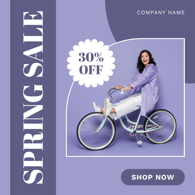 Sale Announcement with Cheerful Woman on Bicycle Instagram AD Design Template