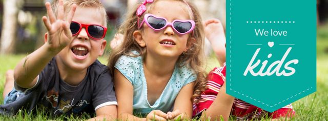 Happy little kids in cute sunglasses Facebook cover – шаблон для дизайна