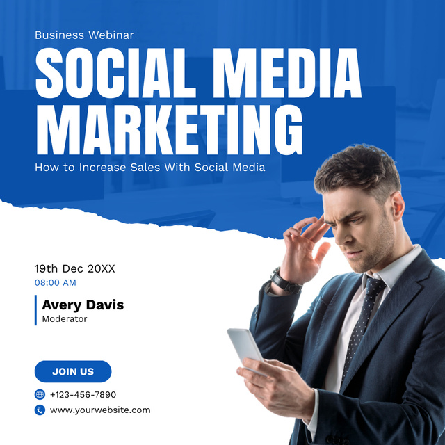 Social Media Marketing Services with Young Man in Suit Instagram tervezősablon