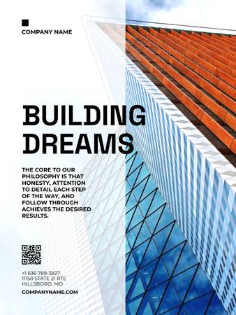 Template di design Pubblicità della società di costruzioni con i grattacieli Poster US