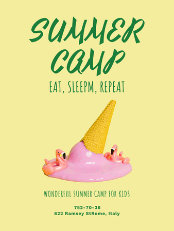 Приглашение в летний лагерь с тающим мороженым Poster US – шаблон для дизайна