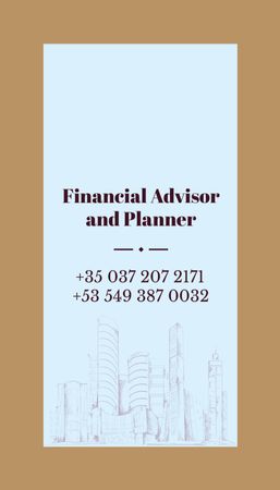 Financial Advisor and Planner Offer with Modern City Buildings Business Card US Vertical Design Template