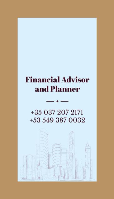 Financial Advisor and Planner Offer with Modern City Buildings Business Card US Vertical Tasarım Şablonu