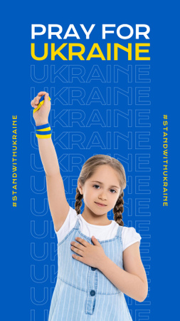 Ontwerpsjabloon van Instagram Story van Bid voor Oekraïne tekst met klein meisje op blauw