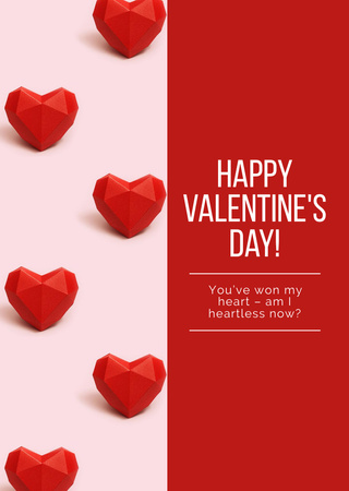 Happy Valentine's Day Greeting with Red Hearts Postcard A6 Vertical Šablona návrhu