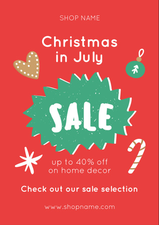 Platilla de diseño July Christmas Sale Announcement with Cute Doodles Flyer A7